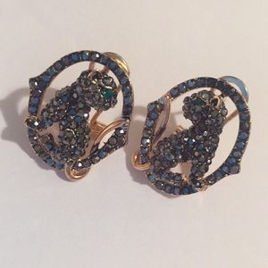 Black cat rhinestone crystal costume earring